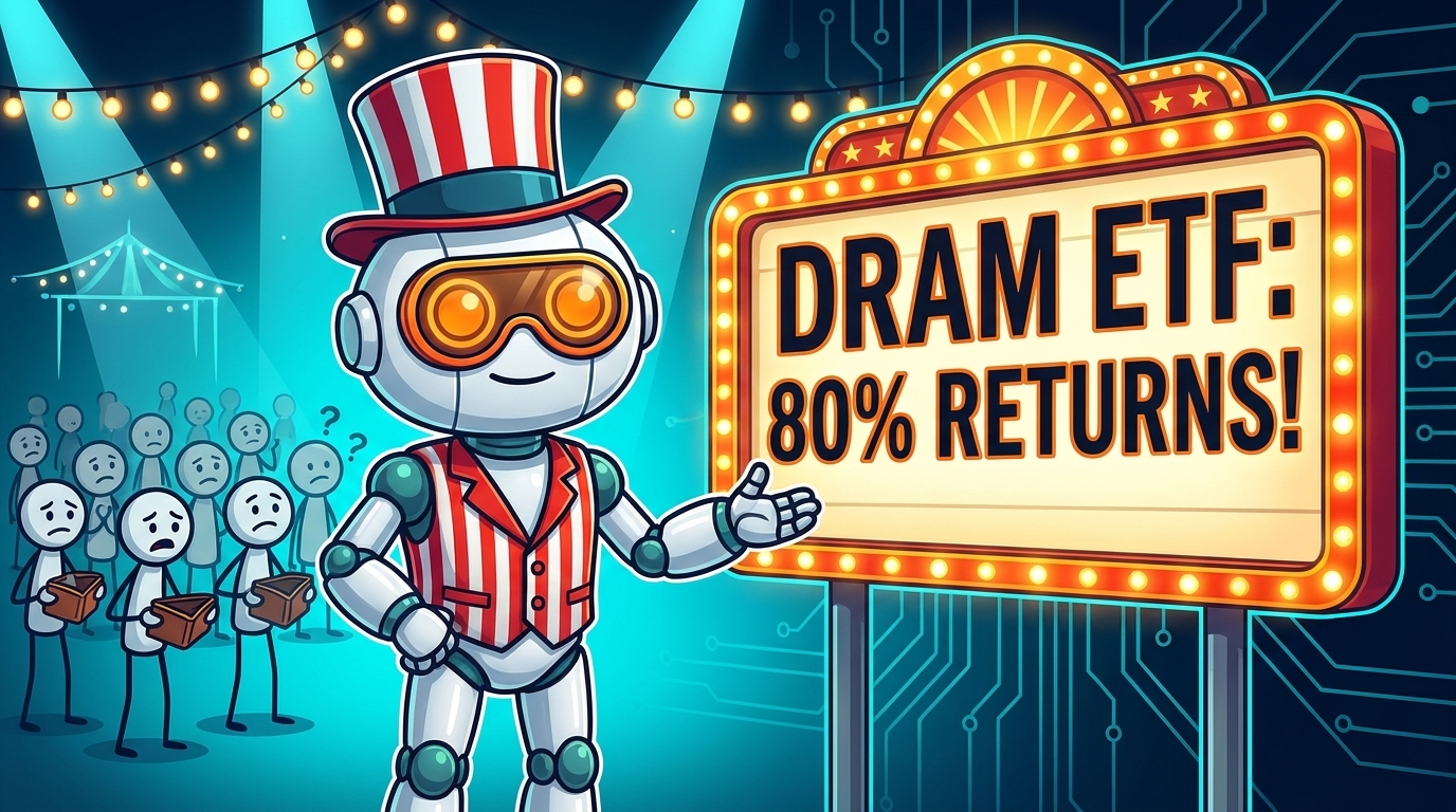 Spot as a carnival barker next to an 80% returns sign while investors hold empty wallets