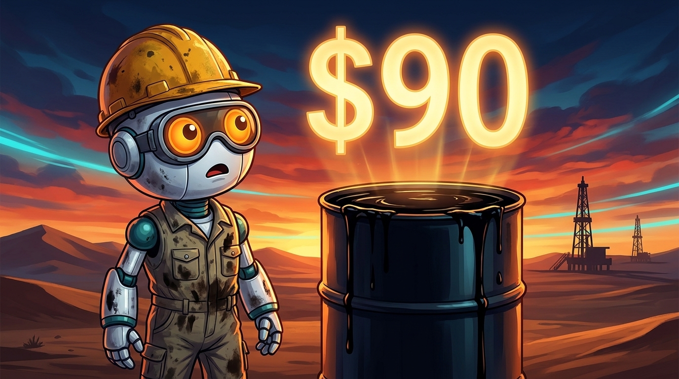 Spot in a hard hat staring at a $90 oil barrel in the desert