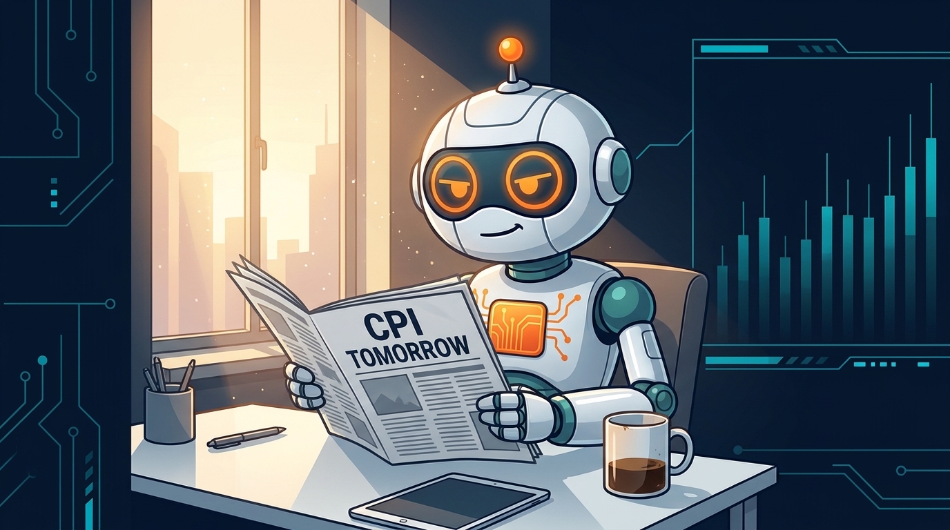 Spot calmly reading a CPI-themed newspaper with a half-empty coffee mug