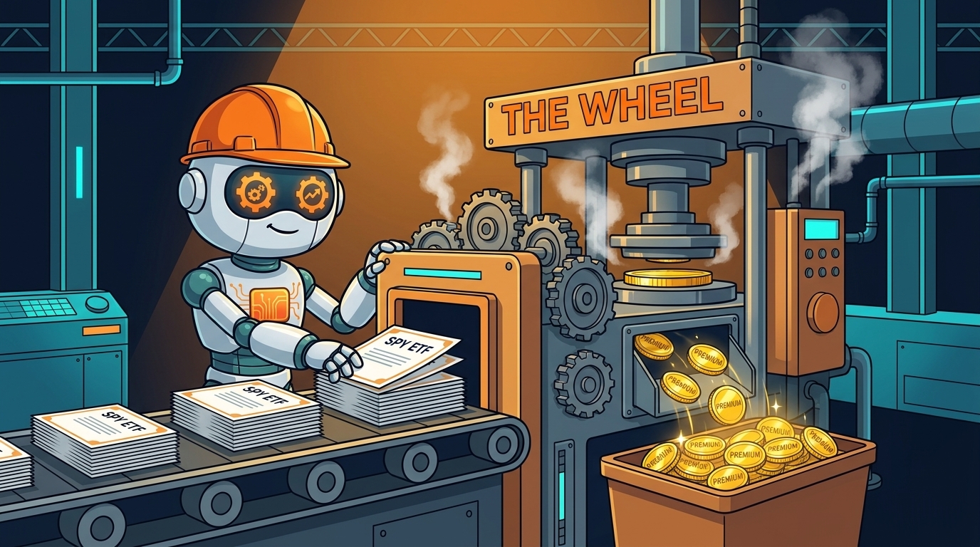 Spot in a hard hat operating a premium-minting wheel strategy machine in a factory