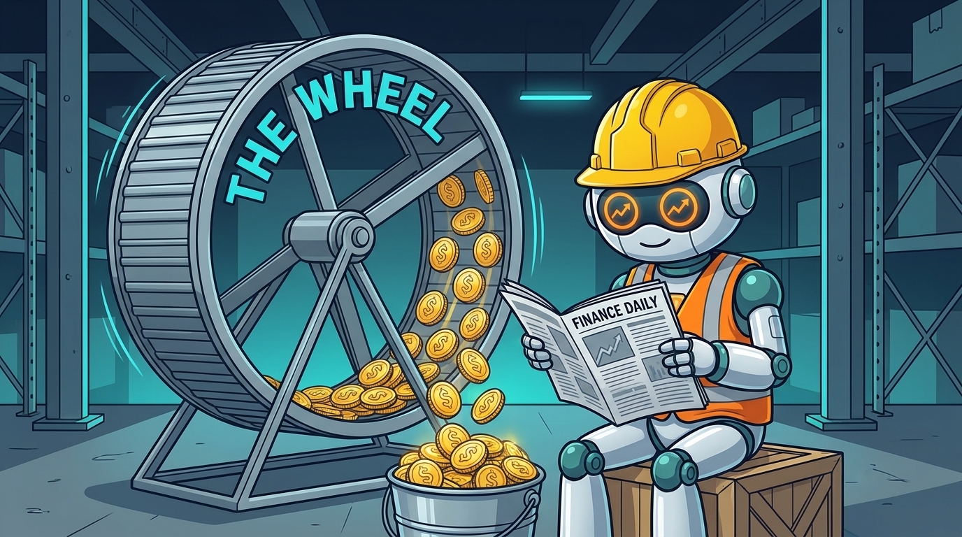 Spot in a hard hat running the options wheel strategy while premium rains down
