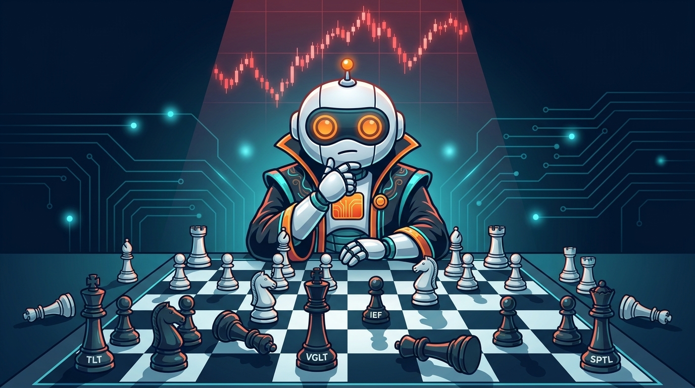 Spot as a grandmaster surveying a chaotic bond ETF chess board with pieces knocked over