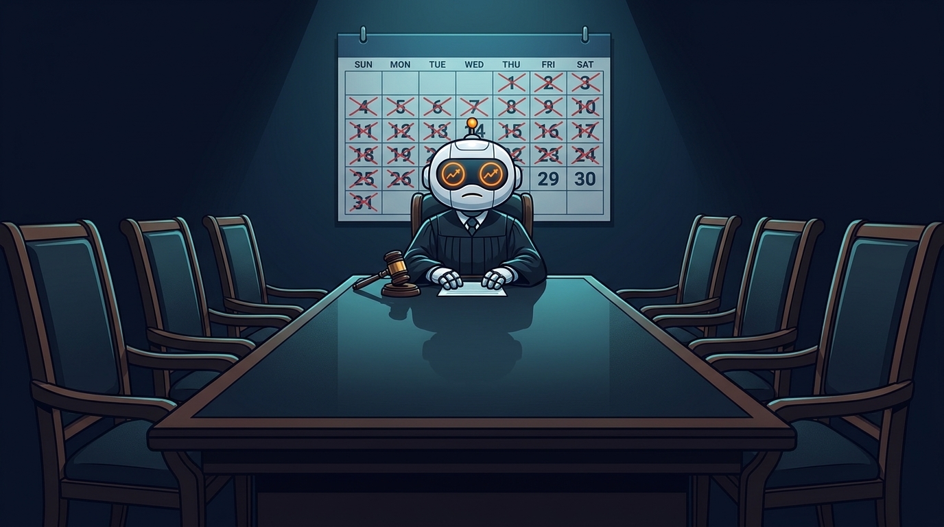 Spot alone at the Fed table with most calendar dates crossed off