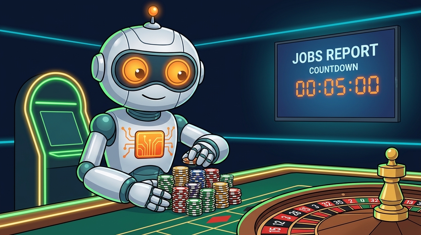 Spot stacking casino chips calmly while one eye watches the jobs report countdown