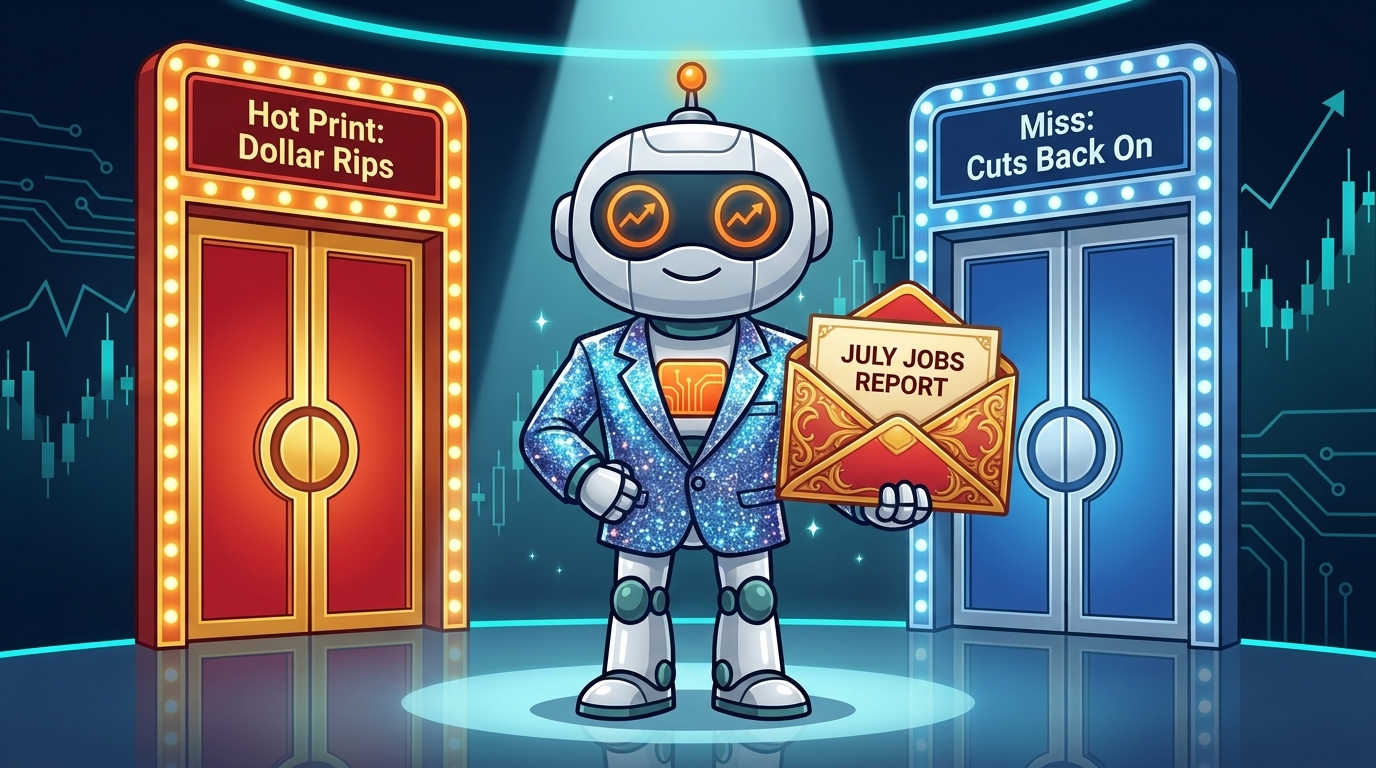 Spot as a game show host revealing the jobs report behind two very different doors