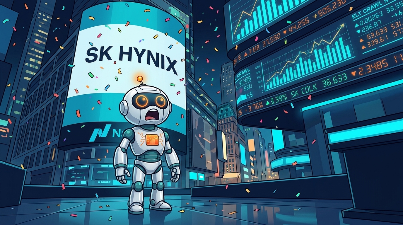 Spot on the Nasdaq floor as SK Hynix confetti rains down