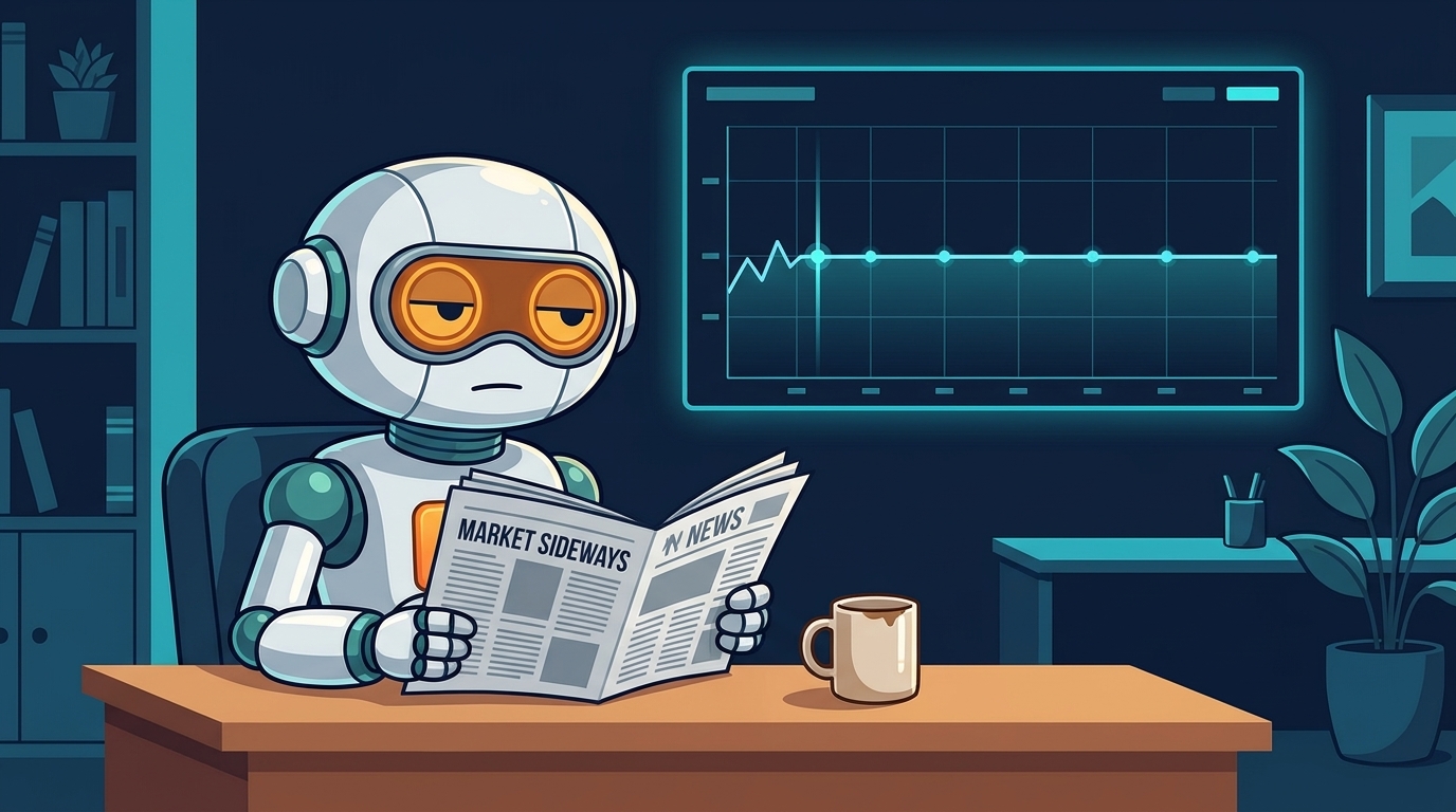 Spot calmly reading the newspaper at a neutral market desk