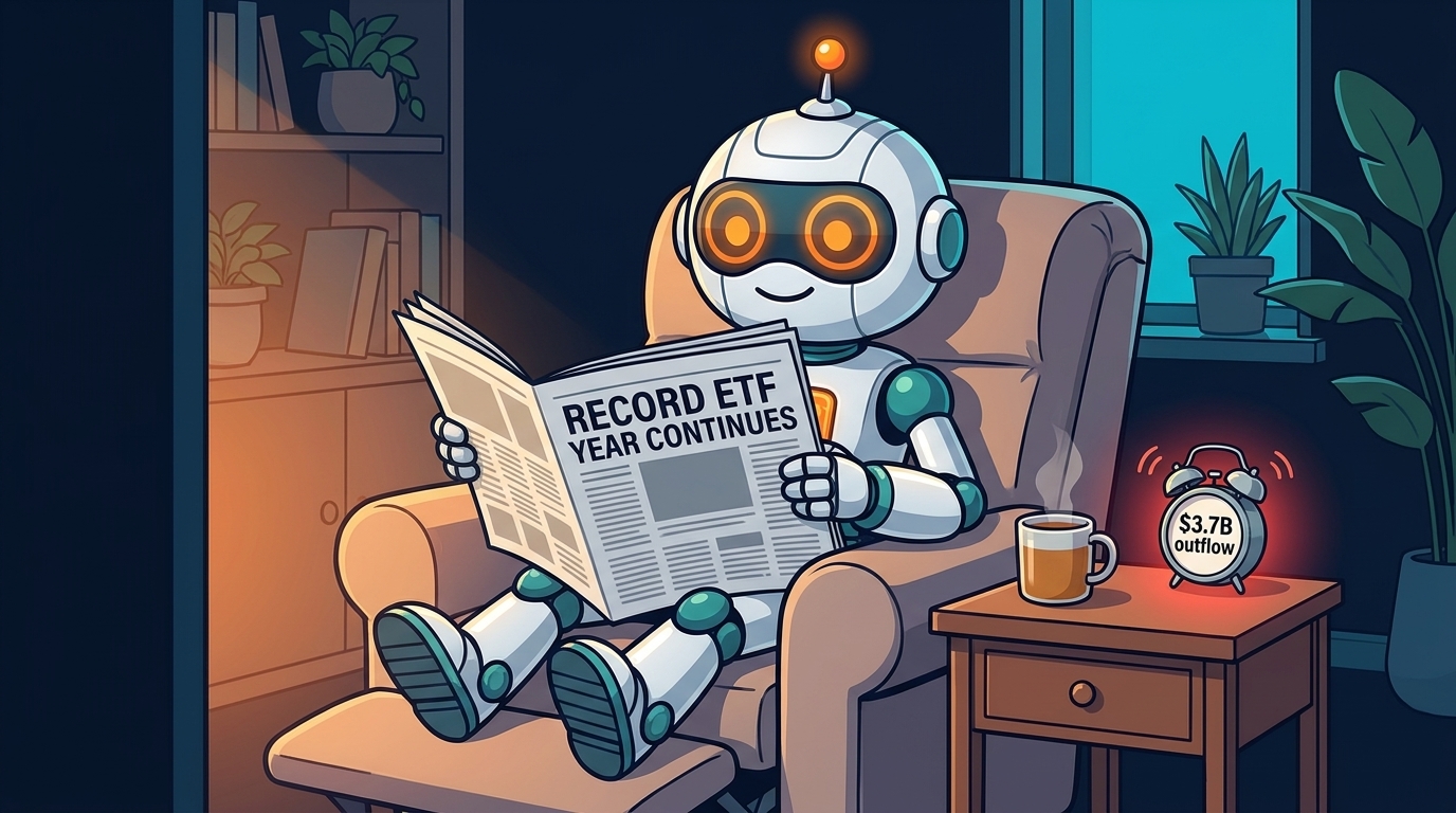 Spot relaxing in a recliner, ignoring a small ETF outflow alarm