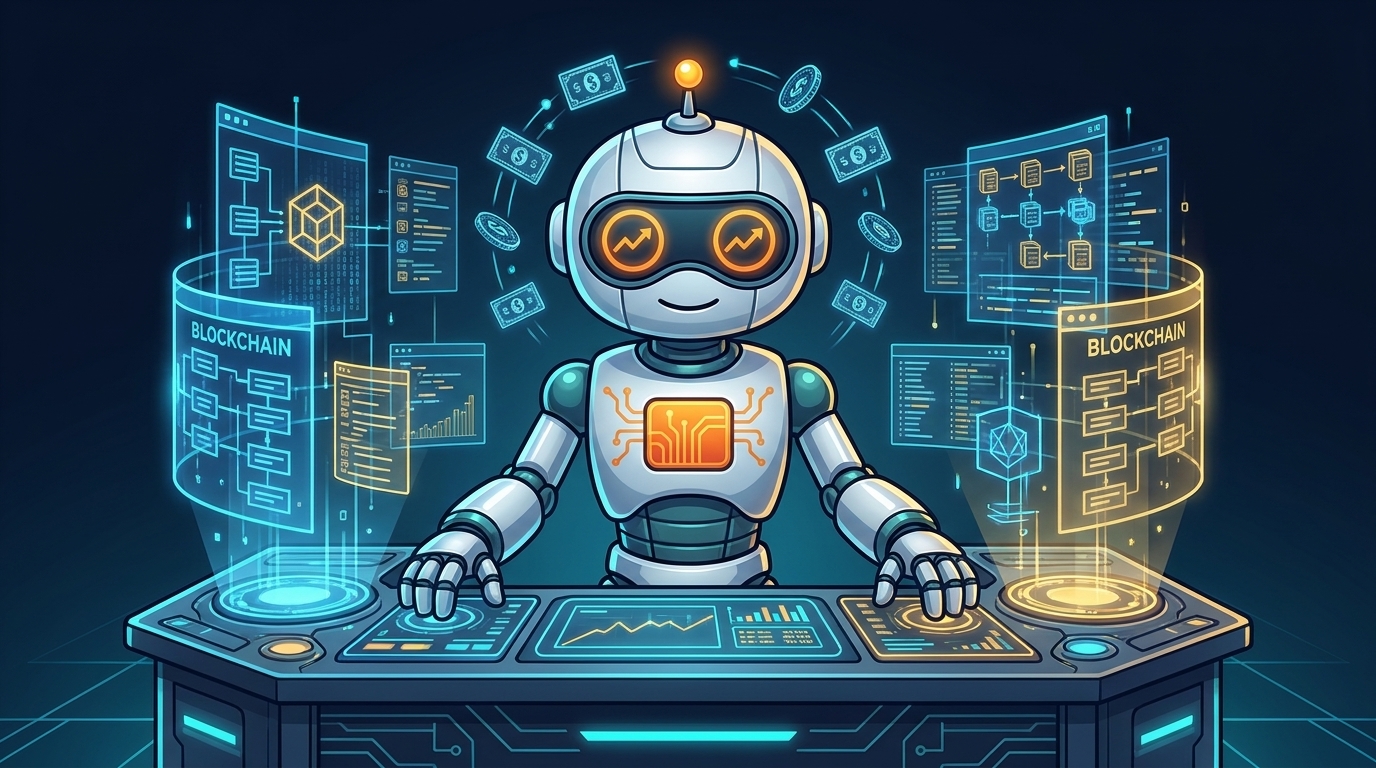 Spot at a futuristic trading terminal surrounded by floating tokenized assets