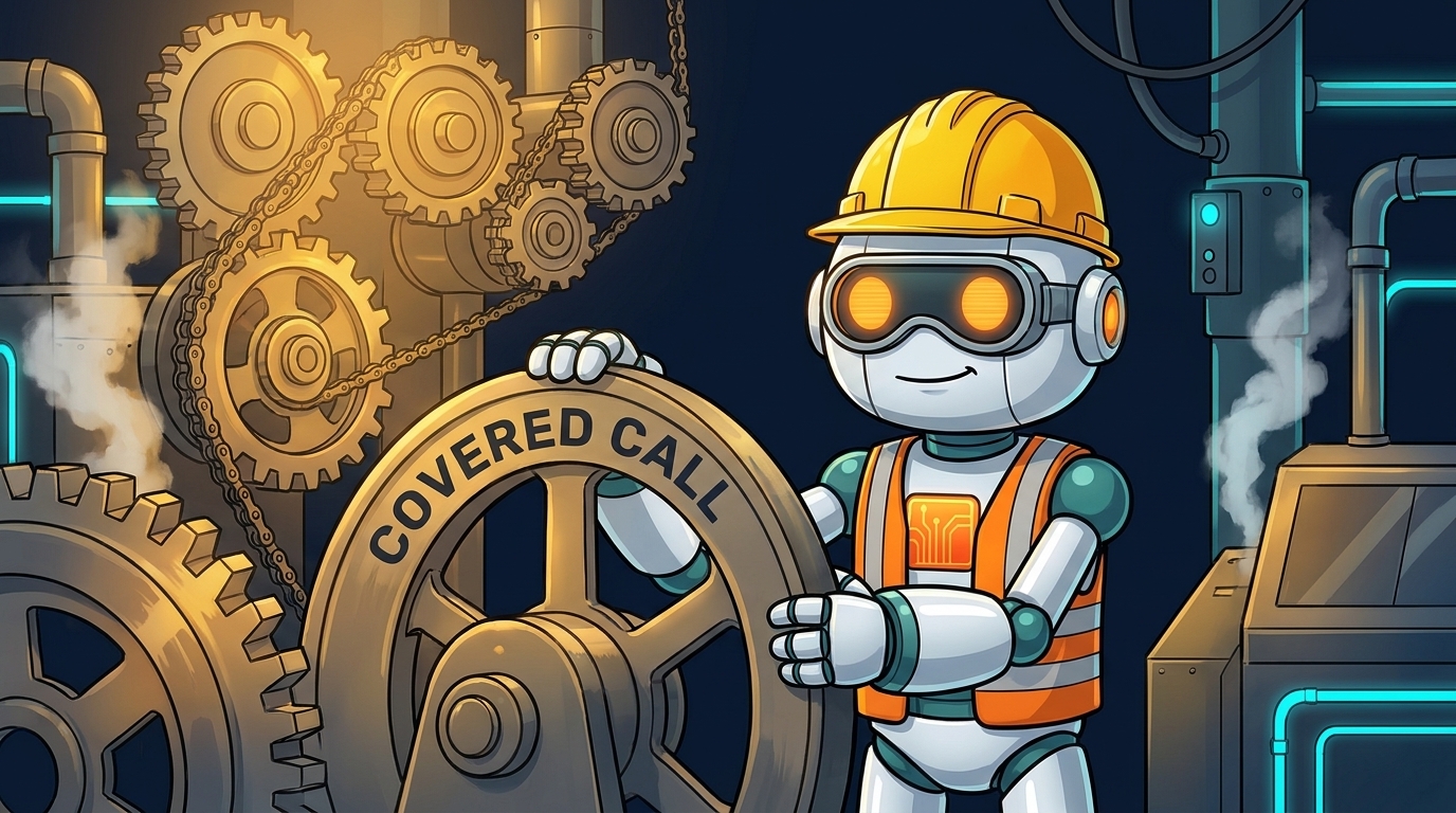 Spot in a hard hat calmly turning a covered call wheel in a factory