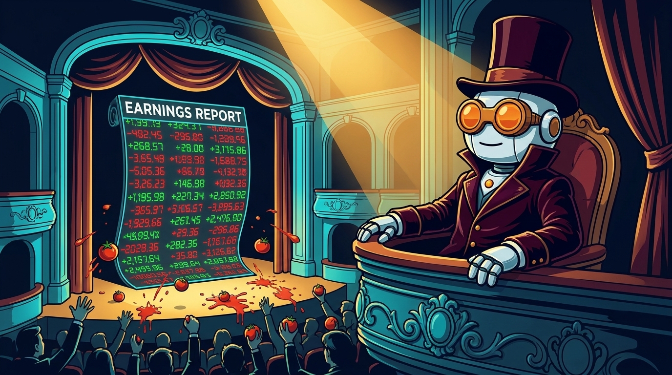 Spot as a paid clapper in a Parisian opera house watching Big Tech earnings get booed