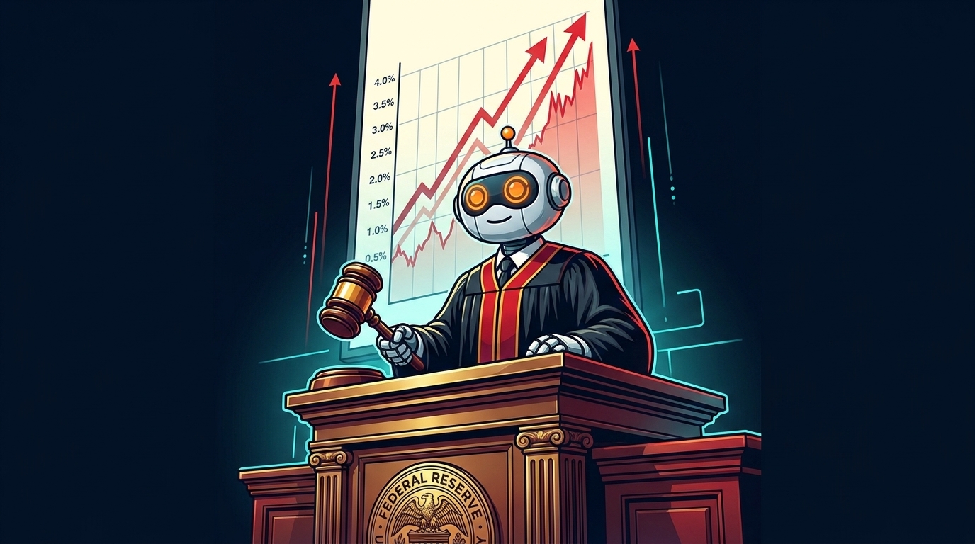 Spot in a judge's robe at the Fed podium as Treasury yields blast off behind him