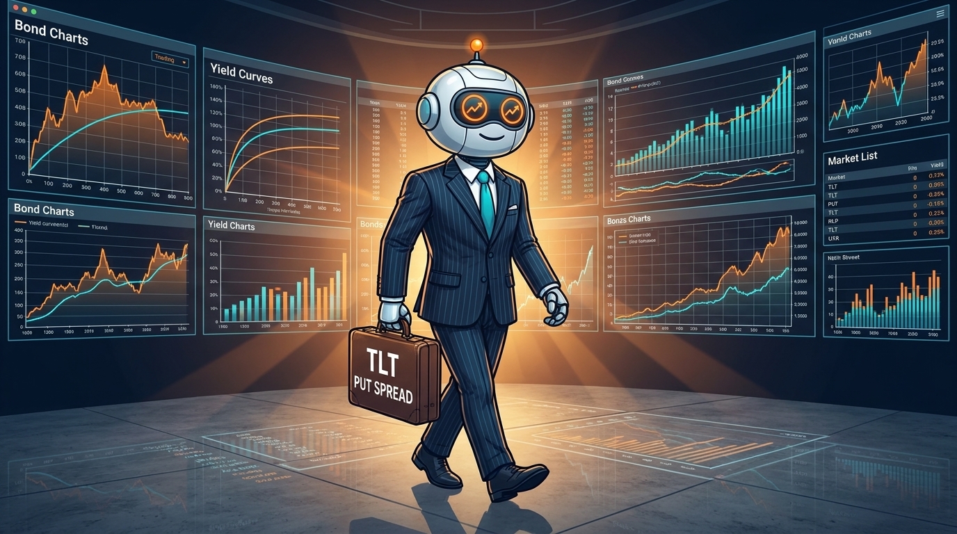 Spot in a pinstriped suit enters a room full of bond charts, briefcase in hand