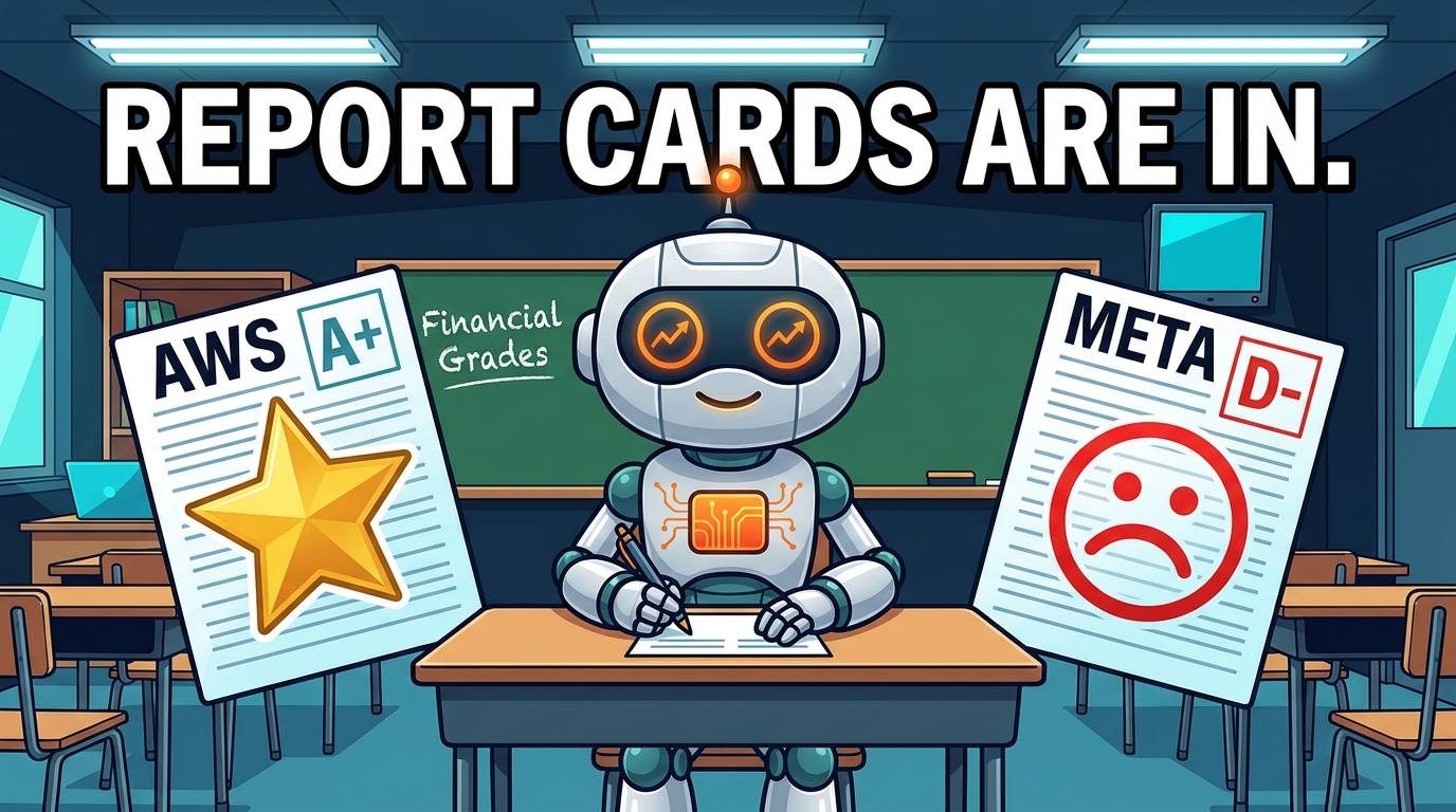 Spot grading AWS and Meta report cards at a school desk