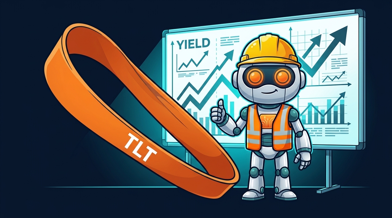 Spot in a hard hat watching a TLT rubber band stretched to the downside prepare to snap back