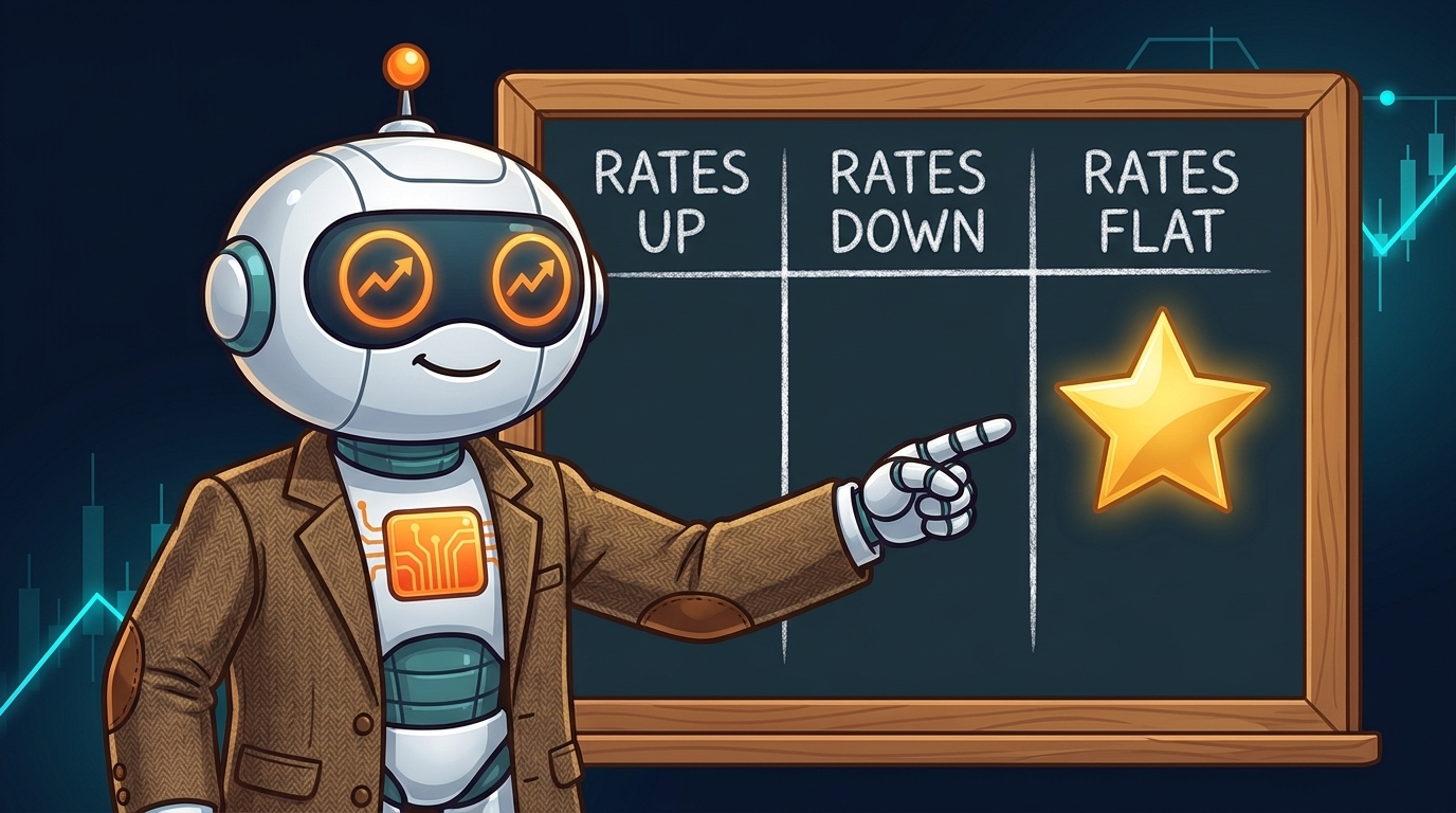 Spot the professor pointing to the flat-rates column as the winner on a classroom chalkboard
