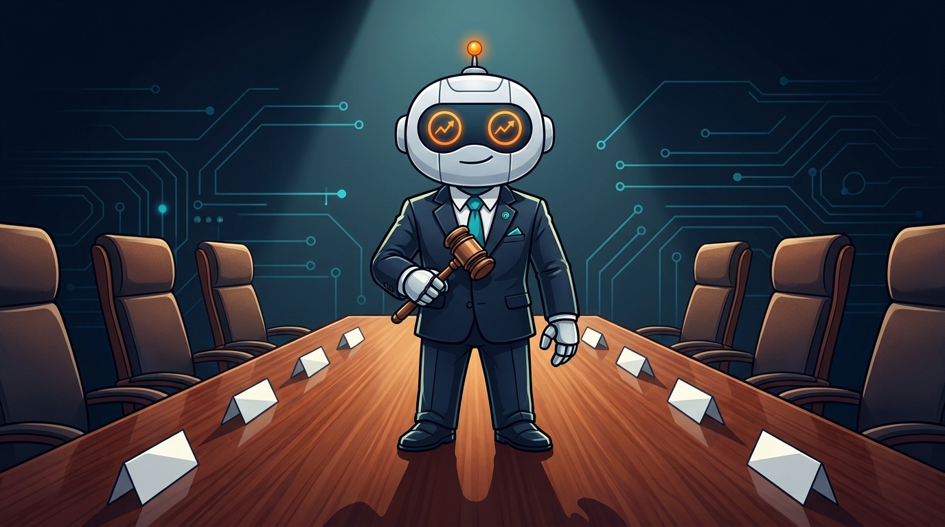 Spot in a chairman's suit standing at the FOMC table as the new boss