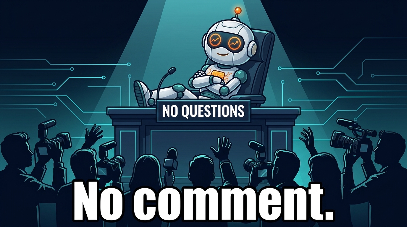 Spot at the FOMC podium with a No Questions sign