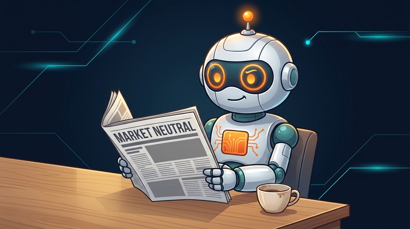 Spot at his desk reading a newspaper with a half-empty coffee, looking calm but alert