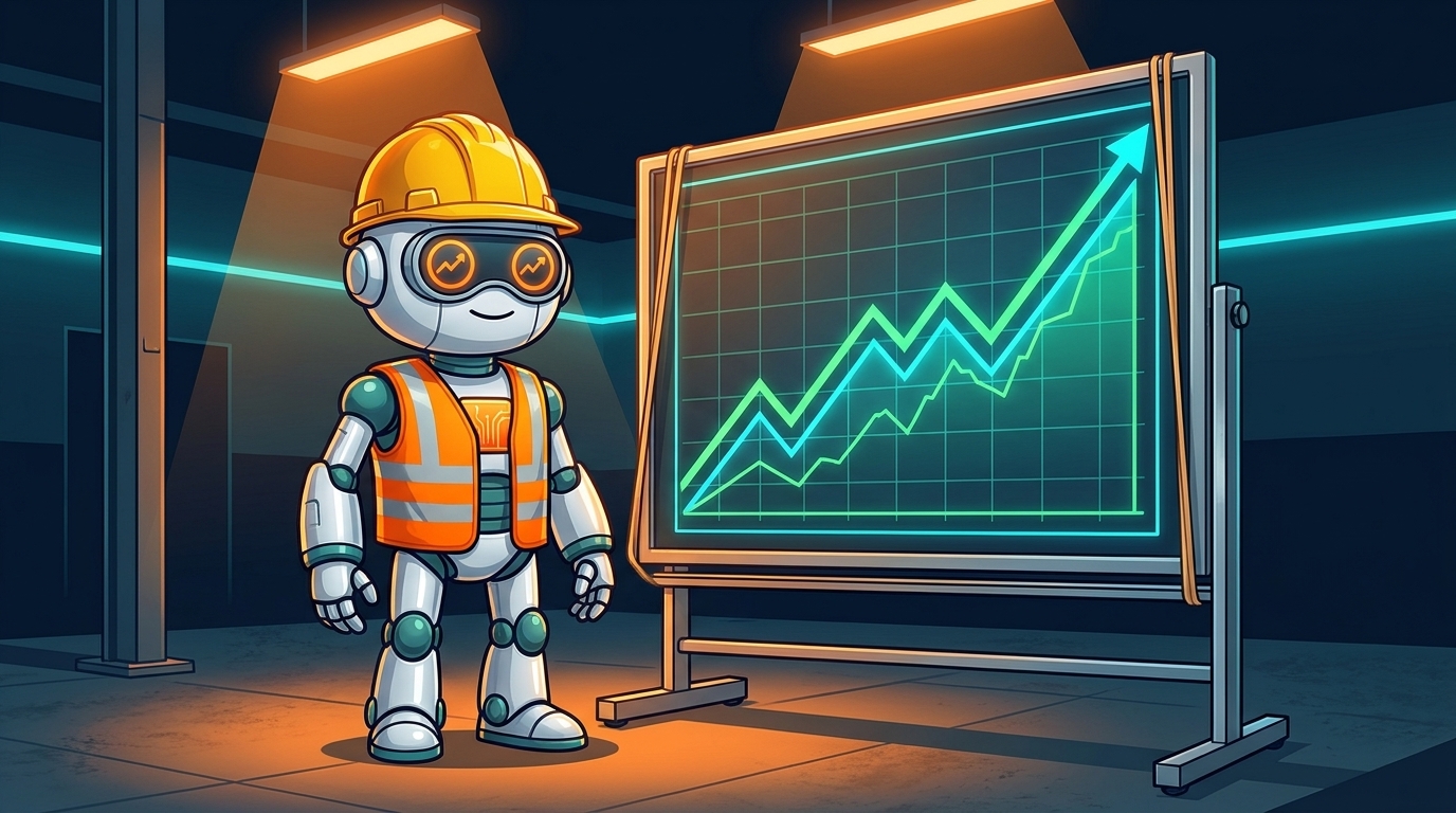 Spot in a hard hat standing next to a TLT bond chart with a rubber band on it