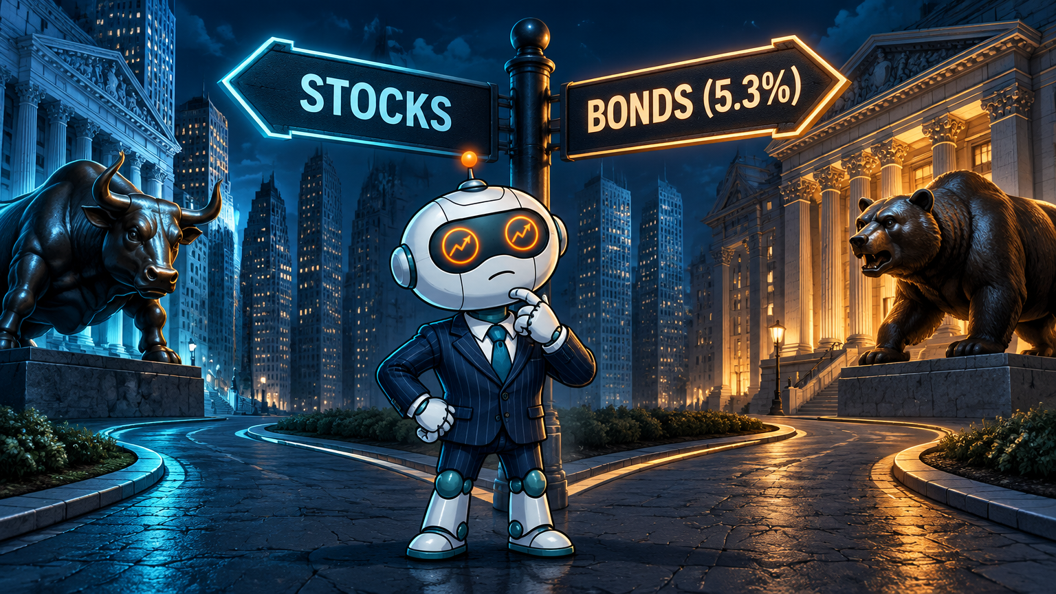 Spot at a crossroads between stocks and bonds, weighing 5.3% yield against everything else