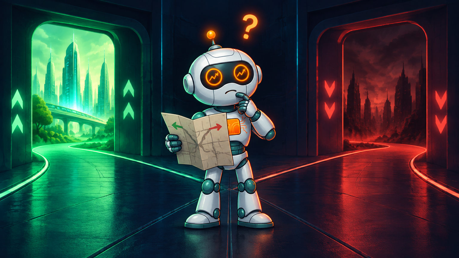 Spot standing at a fork between the AI believers and skeptics in the stock market