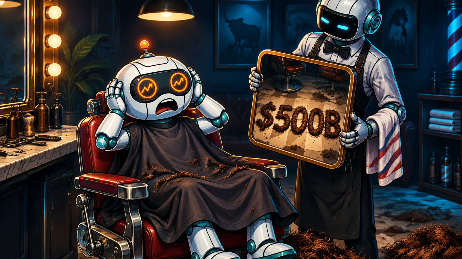 Spot in a barbershop chair, $500B of valuation clipped onto the floor