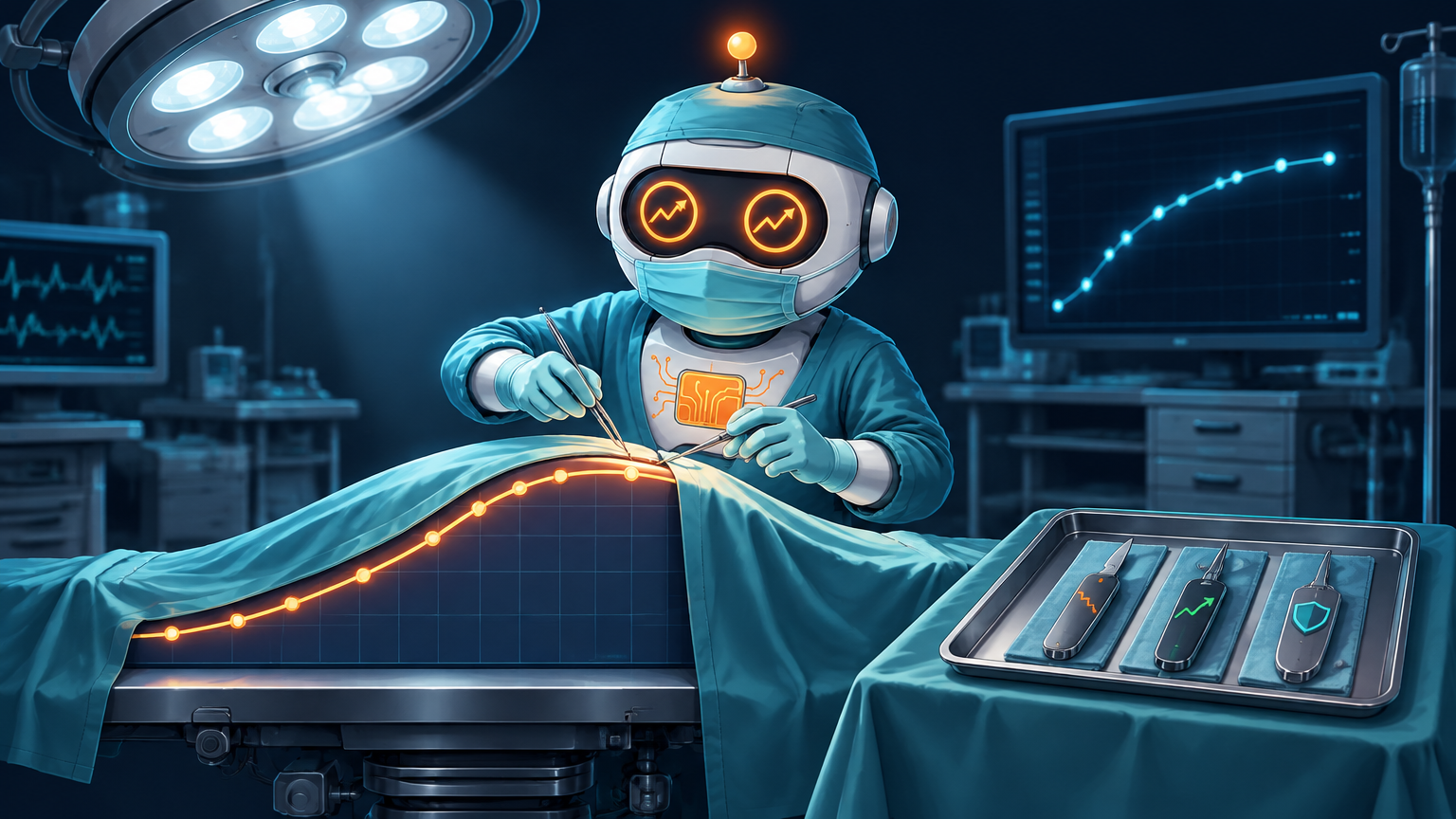Spot as a surgeon operating on a TLT patient laid out on a yield curve table