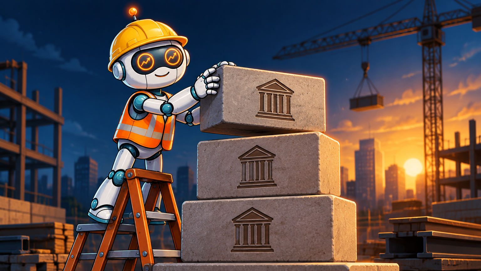 Spot in a hard hat building a Treasury bond ladder out of labeled bricks