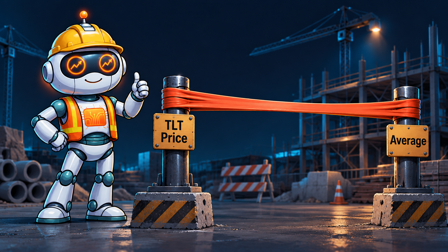 Spot in a hard hat demonstrating how TLT mean reversion works like a stretched rubber band