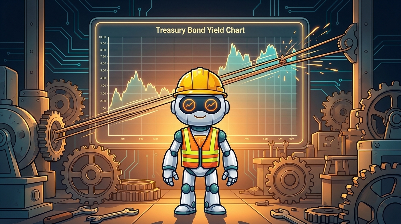 Spot in a hard hat watching a Treasury yield rubber band snap back on a chart