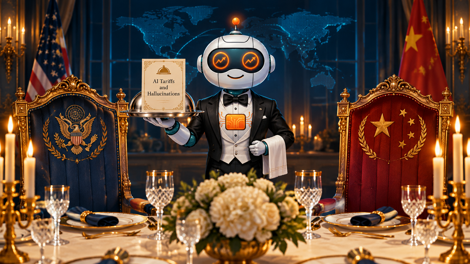 Spot as a White House butler at the Trump-Xi state dinner table