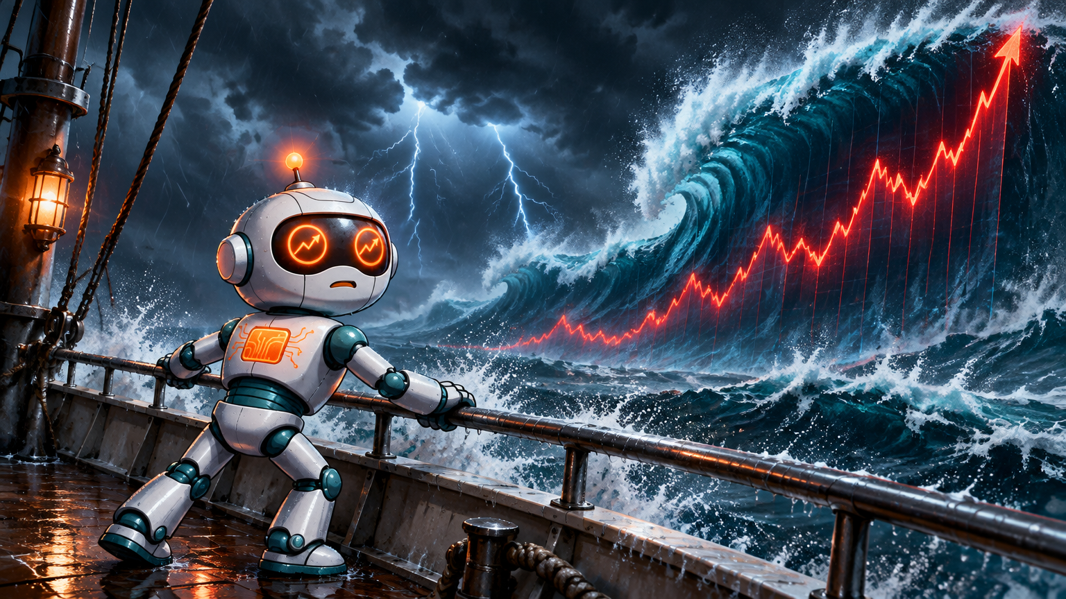 Spot clinging to a ship railing while a Treasury yield wave crashes toward him