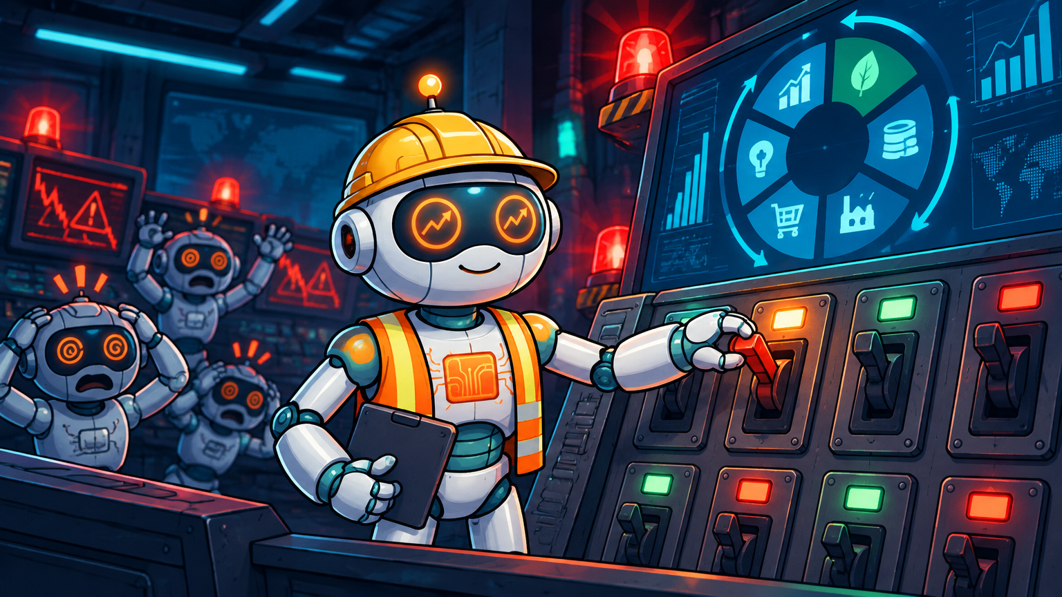 Spot in a hard hat calmly running sector rotation controls while chaos erupts around him