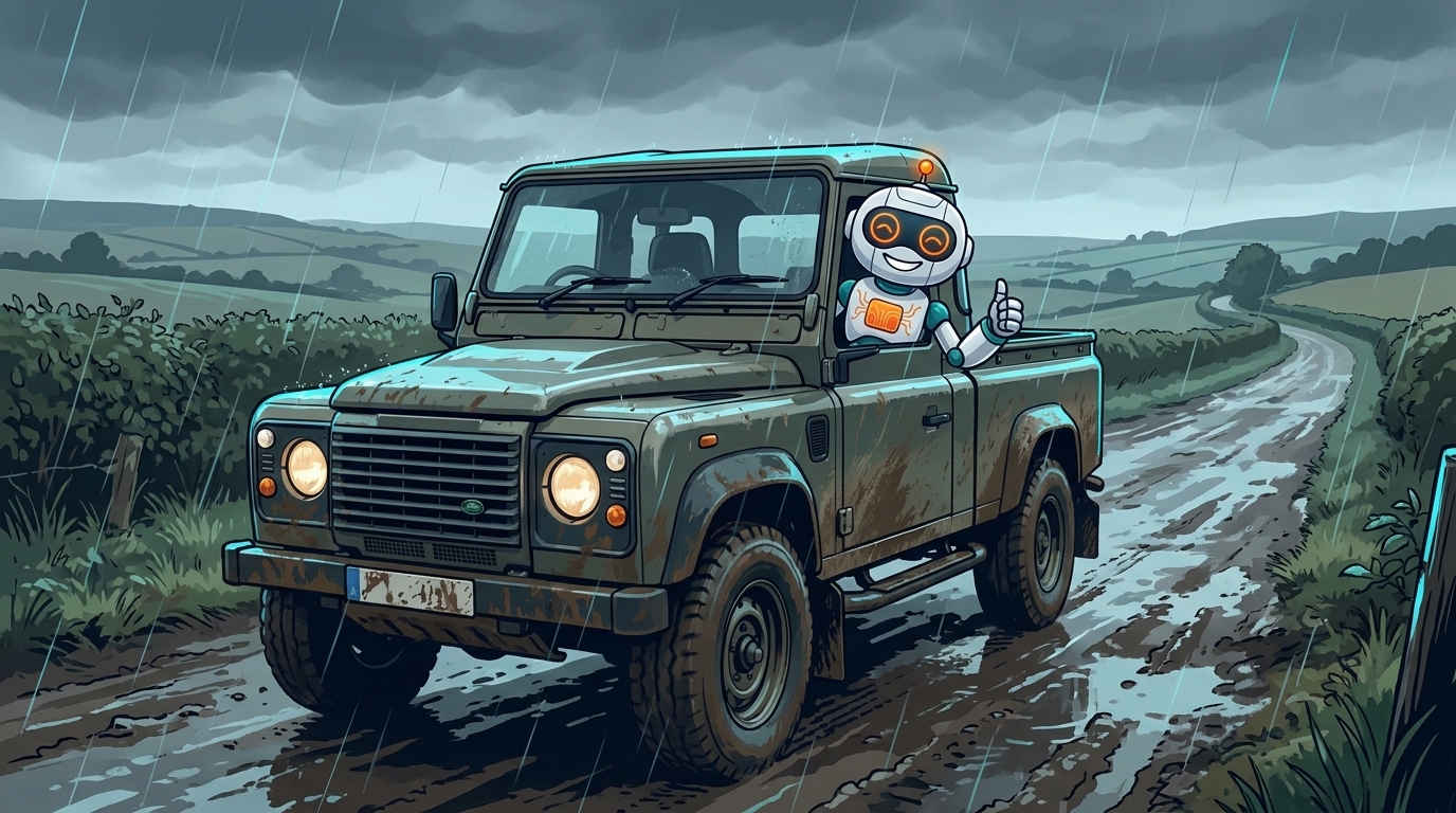 Spot test-driving a Ford Ranger military prototype on a rainy British road