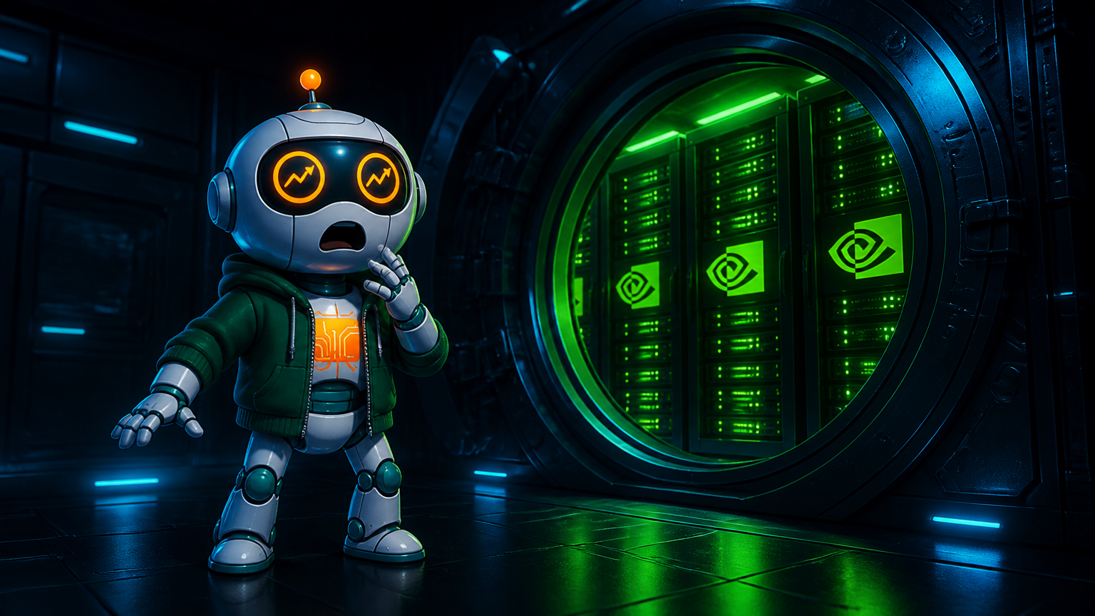 Spot in a hacker hoodie staring slack-jawed at the Nvidia-Hugging Face deal server vault