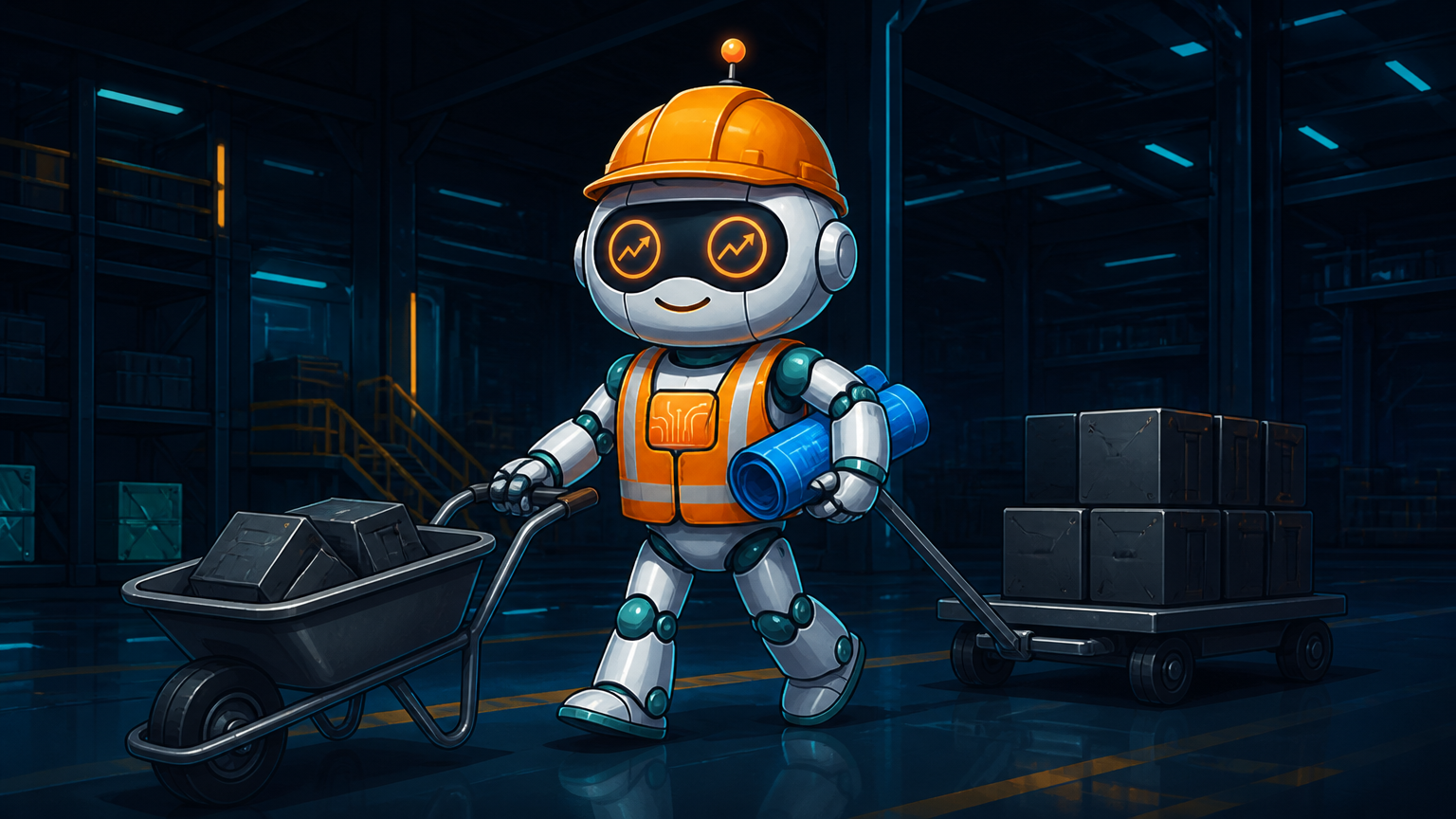 Spot in a hard hat rotating from XLY to XLE with a blueprint